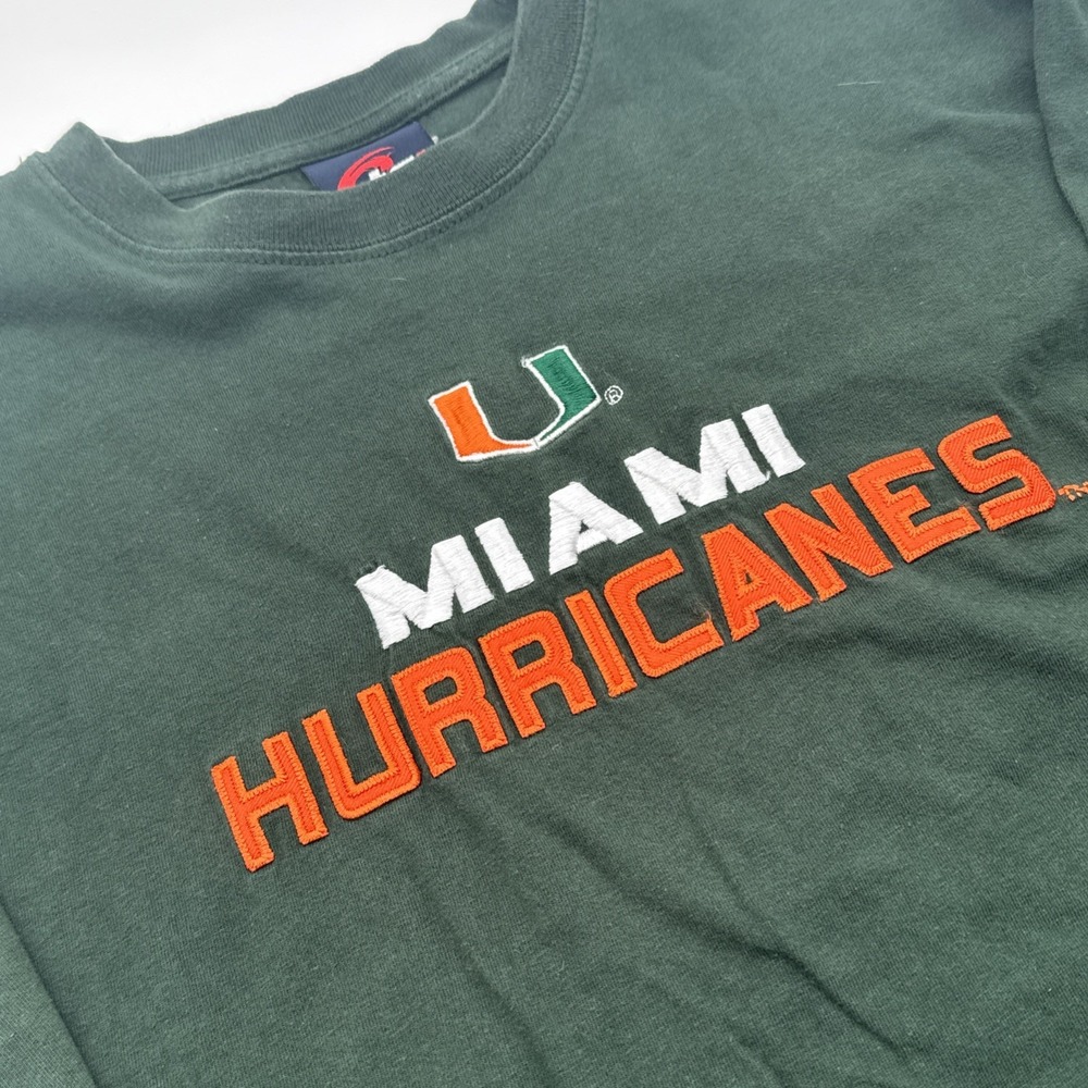 Miami Hurricanes Long Sleeve Embroidered T Shirt Junior XL‎ Green Crew Neck TSI